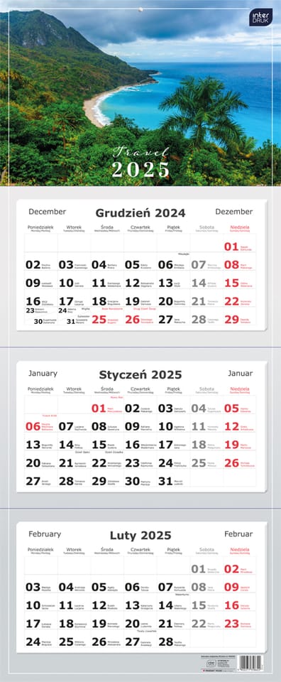 Kalendarz trójdzielny 2025 82,5x34cm Widoki INTERDRUK