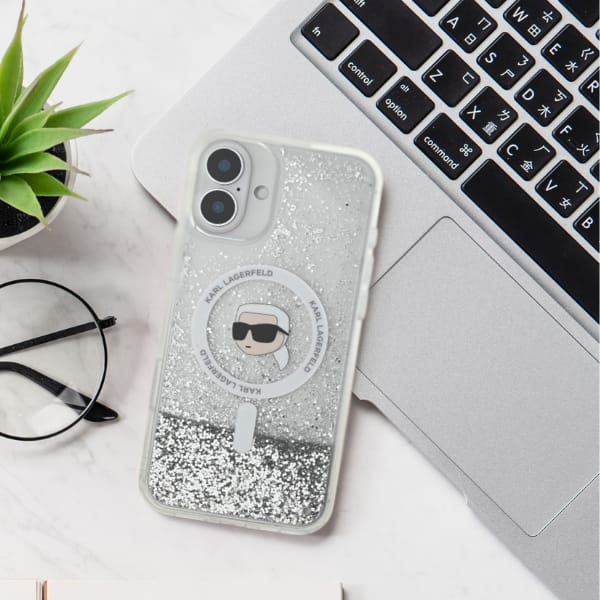 Karl Lagerfeld KLHMP16LLGKCSGH iPhone 16 Pro 6.3" hardcase transparent Liquid Glitter Karl&Choupette Head Magsafe