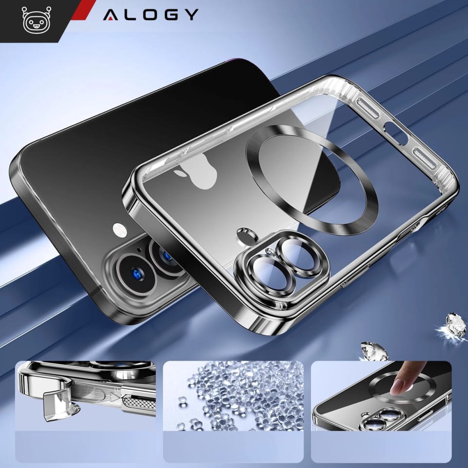 Etui MagSafe Case do Apple iPhone 16 Alogy Glamour Luxury Ring obudowa czarno-przezroczyste