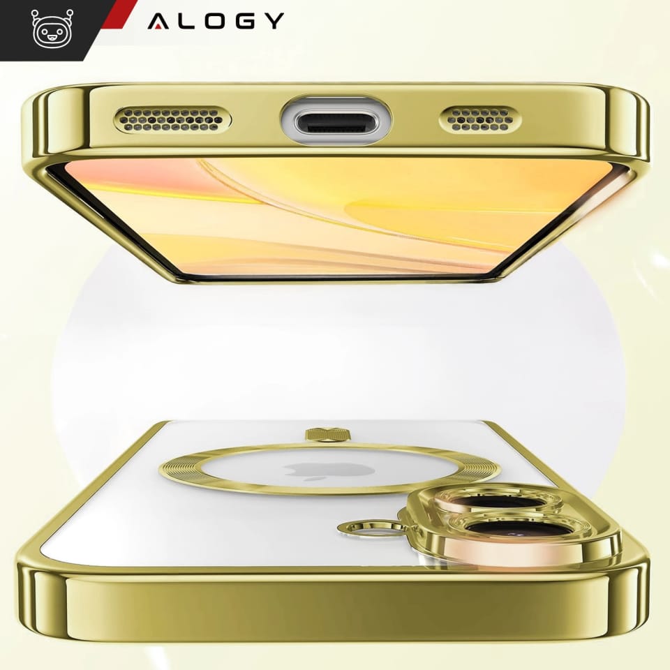 Etui Case MagSafe Case do iPhone 16 Glamour Luxury obudowa Slim Ring Alogy złote przezroczyste