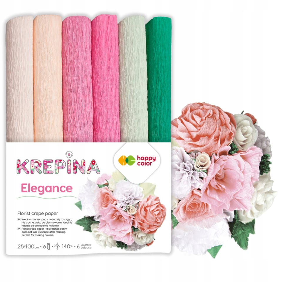 Krepina marszczona gruba 25x100cm mix 6 kolorów Elegance HA 3650 2510 - MIX E HAPPY COLOR