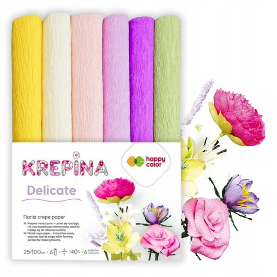 Krepina marszczona gruba 25x100cm mix 6 kolorów Delicate HA 3650 2510 - MIX D HAPPY COLOR
