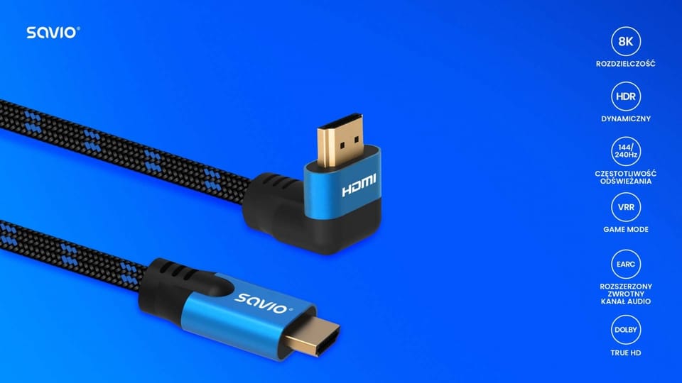 Savio HDMI (M) v2.1 cable, angled, 8K, HDR Dynamic, OFC copper, 5m, CL-175