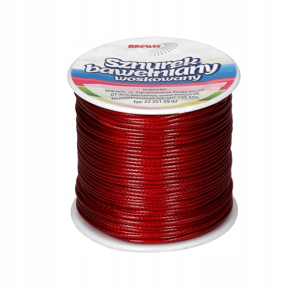 Sznurek bawełniany woskowany 1mm*25m czerwony SBW2 BREWIS