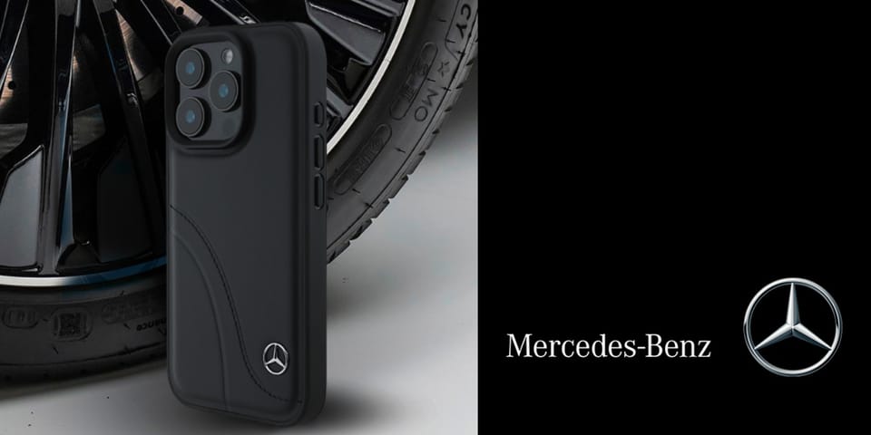 Oryginalne Etui IPHONE 16 PRO Mercedes Hardcase MB Curved Stitches Leather (MEHCP16L23RBCSK) czarne