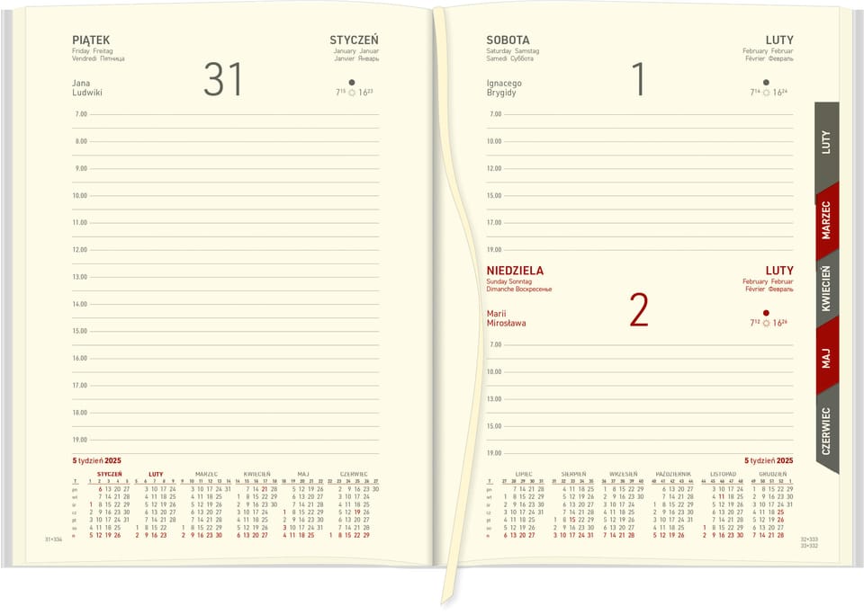 Kalendarz CROSS z gumką i ażurową datówką A5 dzienny p.kremowy 204 A5DRK czerwony Wokół Nas