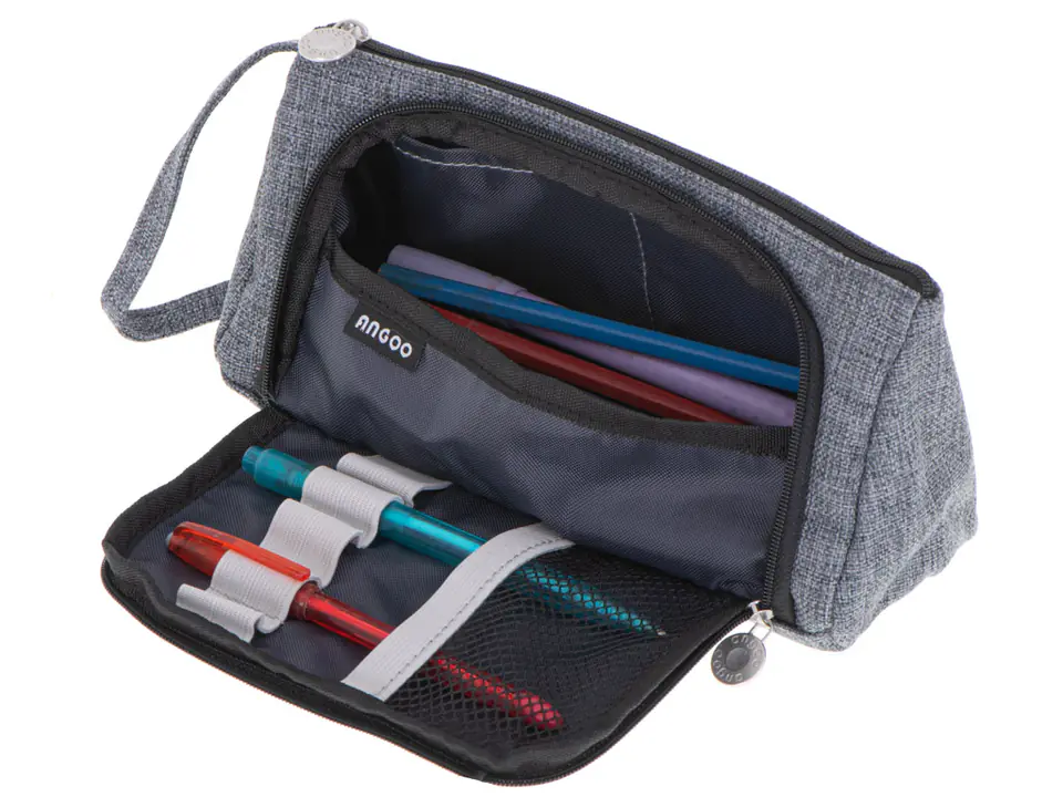 School pencil case double sachet cosmetic bag gray