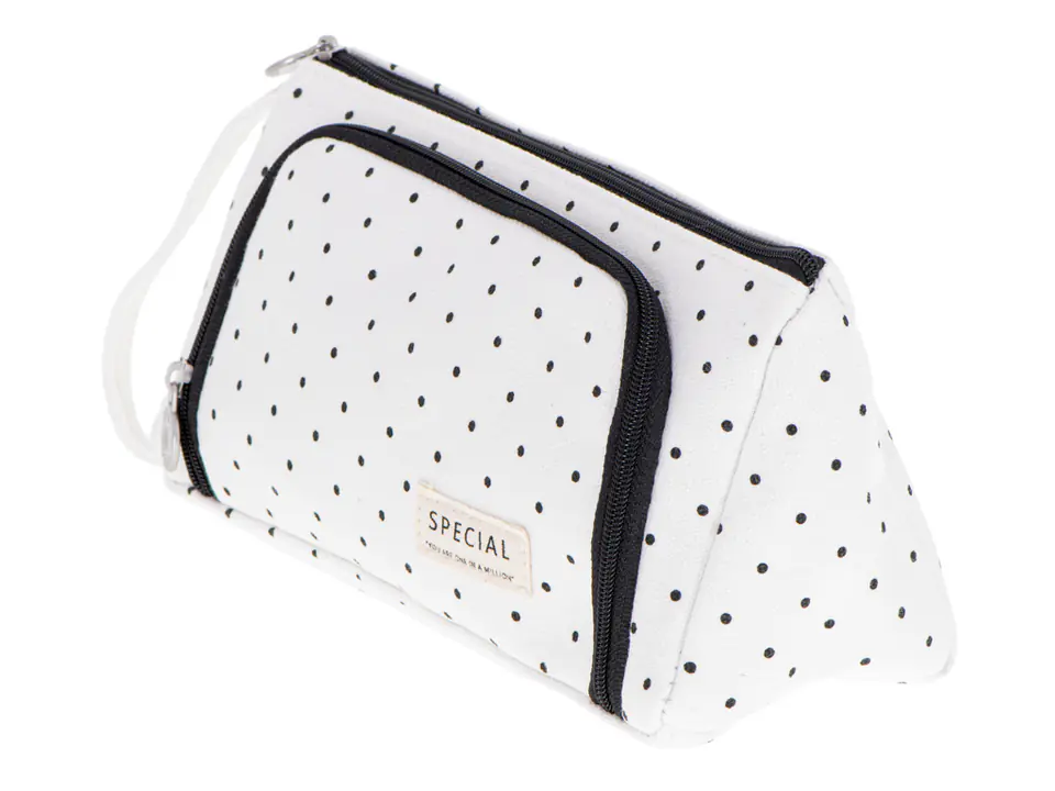 School pencil case, double sachet, cosmetic bag with polka dots