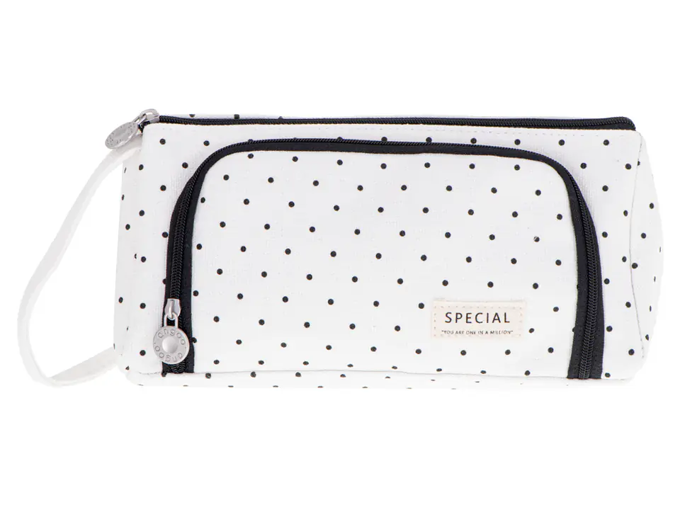 School pencil case, double sachet, cosmetic bag with polka dots