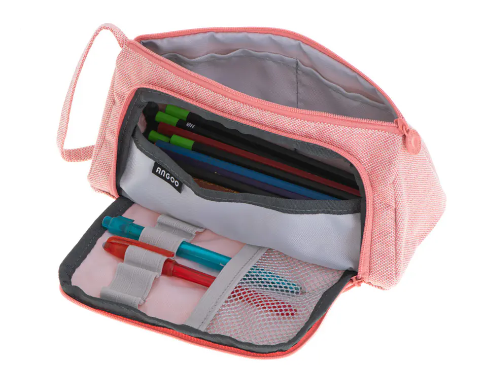 School pencil case double pouch bag pink