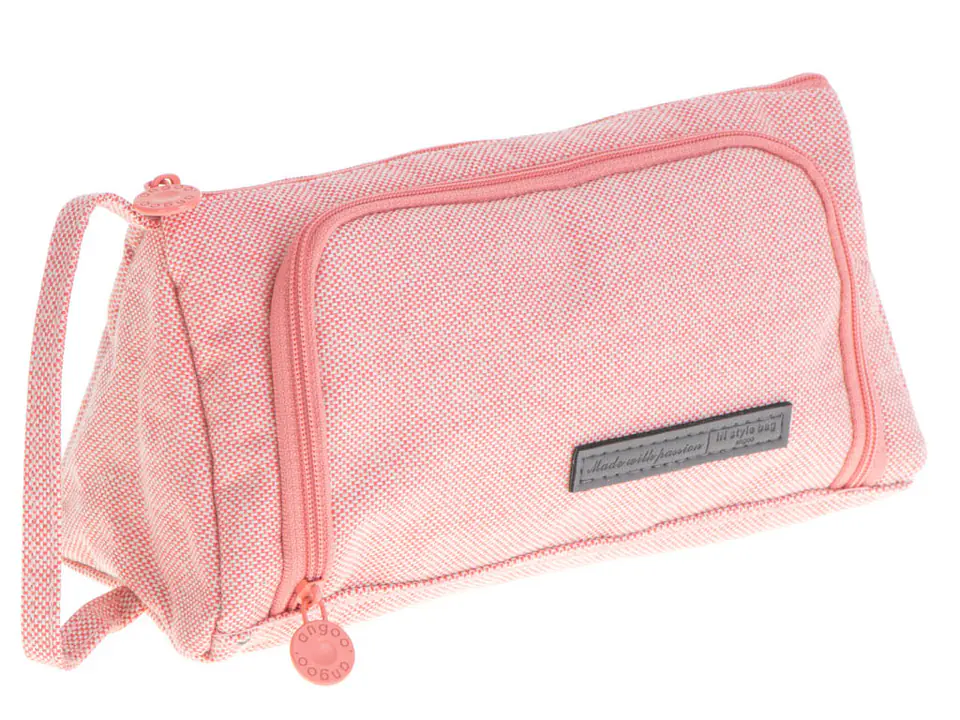 School pencil case double pouch bag pink