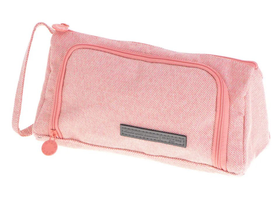 School pencil case double pouch bag pink