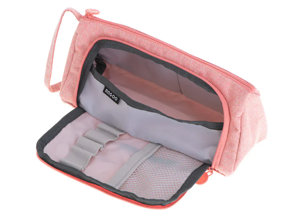 School pencil case double pouch bag pink