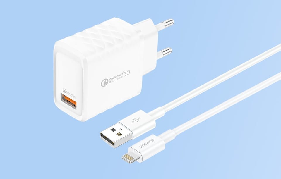 Ładowarka sieciowa Foneng EU54 18W USB-A,  3A (Biała) + kabel USB-A do Lightning