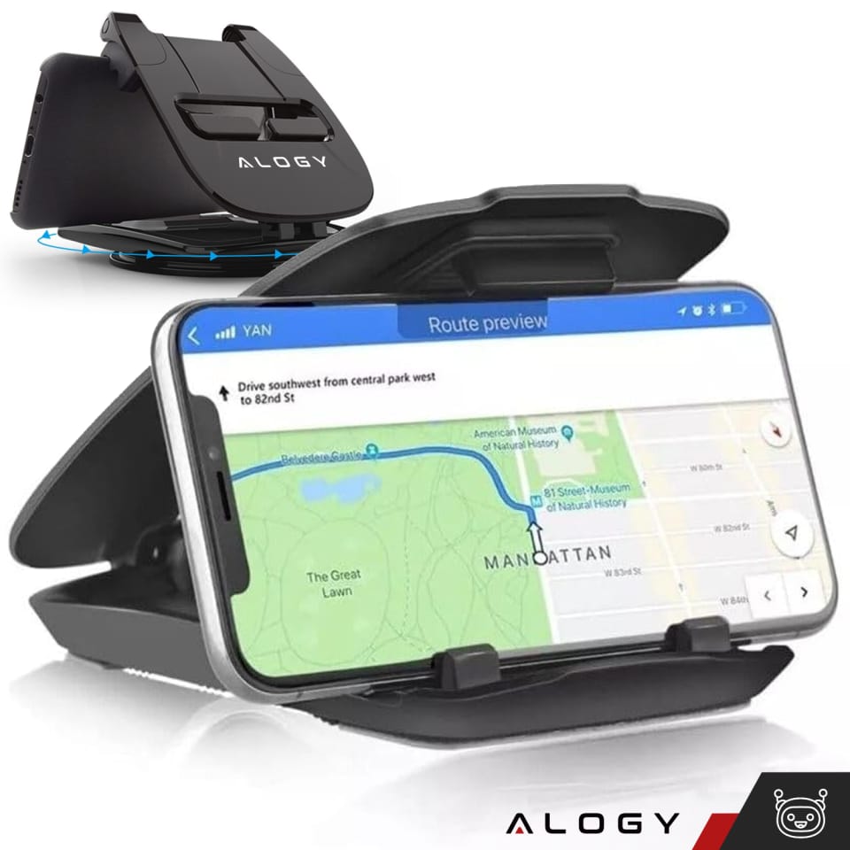 Uchwyt samochodowy na telefon gps kokpit deskę samochodu auta obrotowy 360 stopni do telefonu 6.5" Alogy Czarny