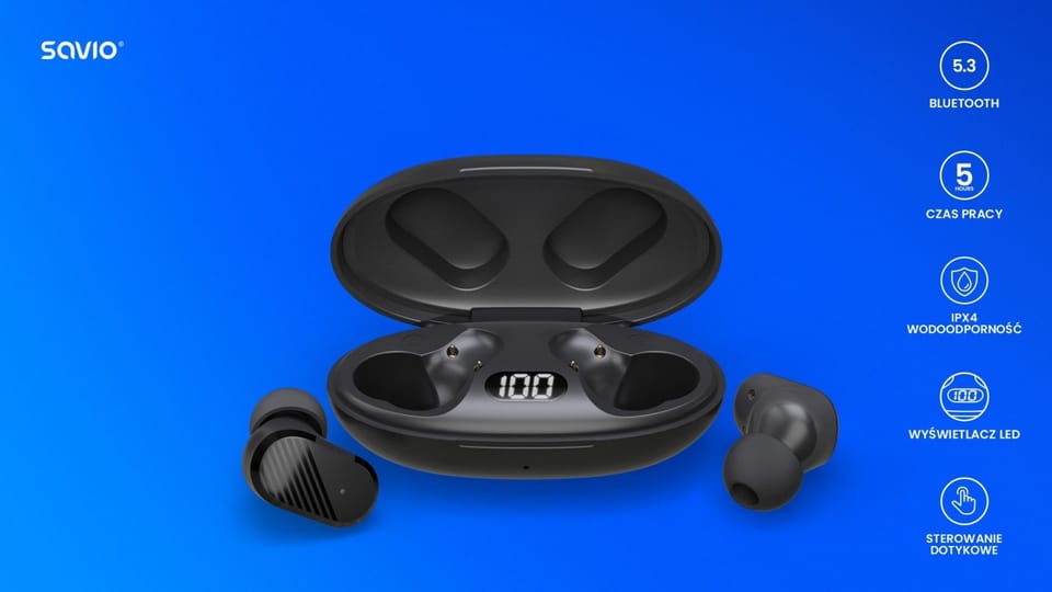 Słuchawki  bezprzewodowe Bluetooth 5.3, IPX4, dotykowe sterowanie, TWS-10
