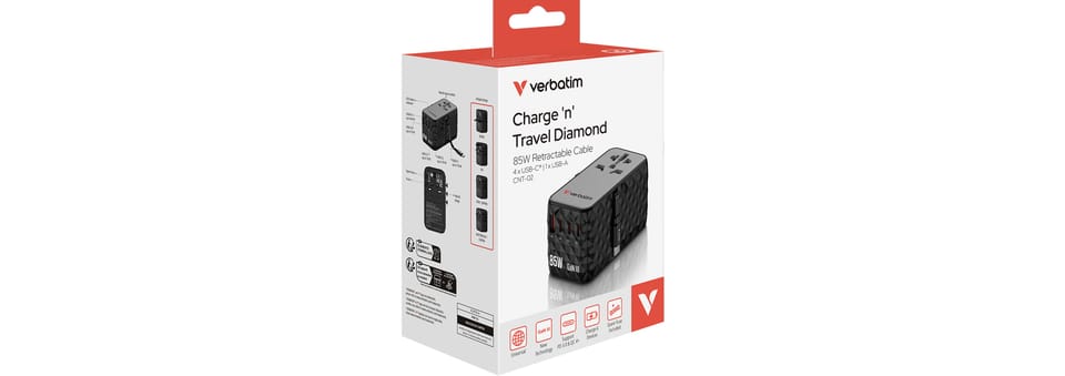 Verbatim Adapter podróżny EU/UK/US GaN    USB-A/3xUSB-C PD 85W CNT-02 czarny/black 32127