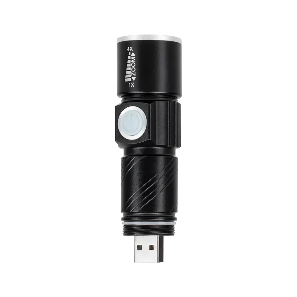 Latarka aluminiowa 3W Zoom, wtyk USB