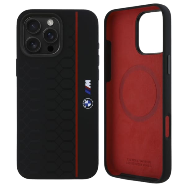 BMW BMHMP16X23SHER iPhone 16 Pro Max      6.9" czarny/black hardcase Silicone Hexagon Red Line MagSafe