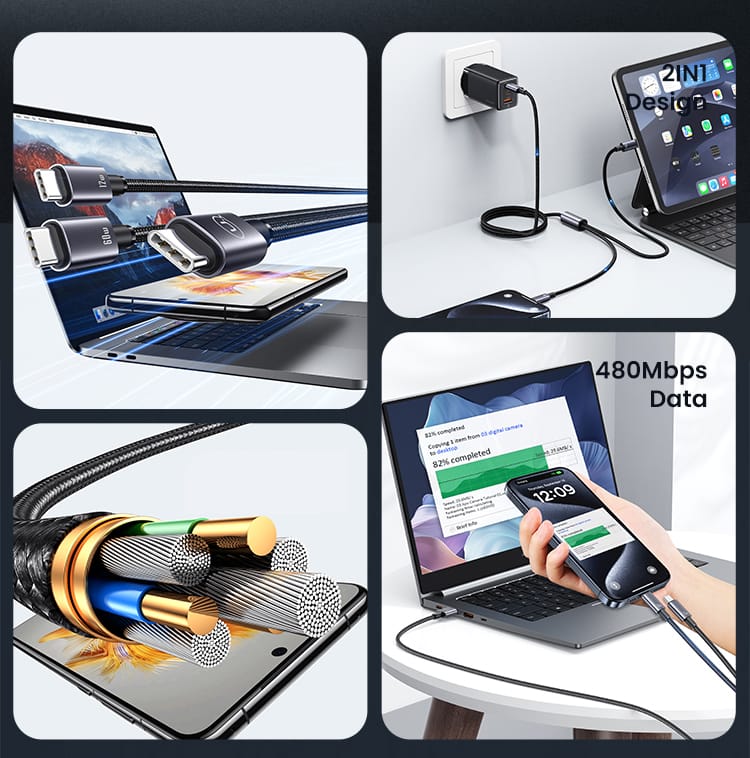 USAMS Kabel 2w1 2xUSB-C 72W 1,2m          Aluminum Alloy Data Cable Sufeng Series SJ740USB101 (US-SJ740)