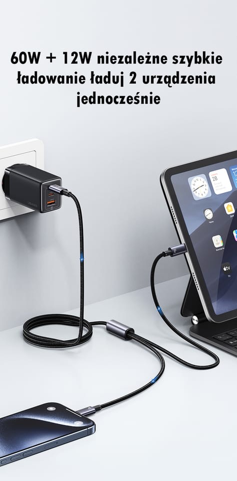 USAMS Kabel 2w1 2xUSB-C 72W 1,2m         Aluminum Alloy Data Cable Sufeng Series SJ740USB101 (US-SJ740)