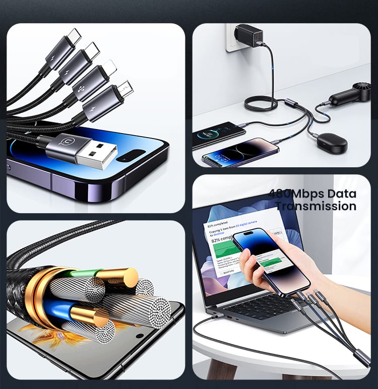 USAMS Kabel 4w1 2xUSB-C/Lightning/MicroUSB 15W 1,2m Aluminum Alloy Data Cable Sufeng Series SJ739USB101 (US-SJ739)
