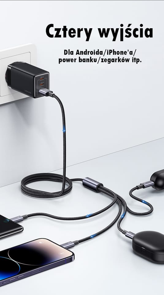 USAMS Kabel 4w1 2xUSB-C/Lightning/MicroUSB 15W 1,2m Aluminum Alloy Data Cable Sufeng Series SJ739USB101 (US-SJ739)