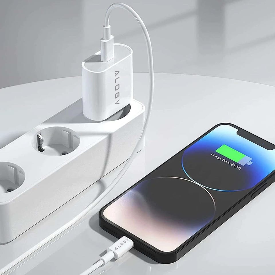 Ładowarka sieciowa Alogy szybka USB-C PD 20W + Kabel 1m przewód Lightning do iPhone Biały