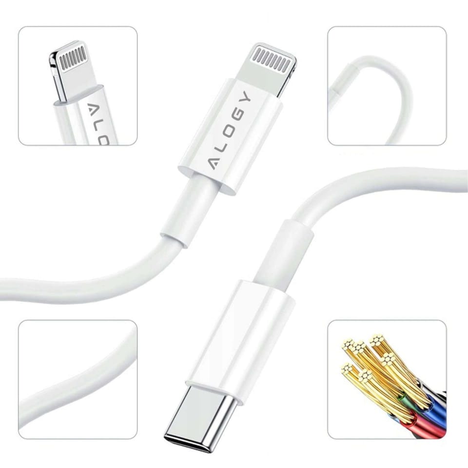 Ładowarka sieciowa Alogy szybka USB-C PD 20W + Kabel 1m przewód Lightning do iPhone Biały