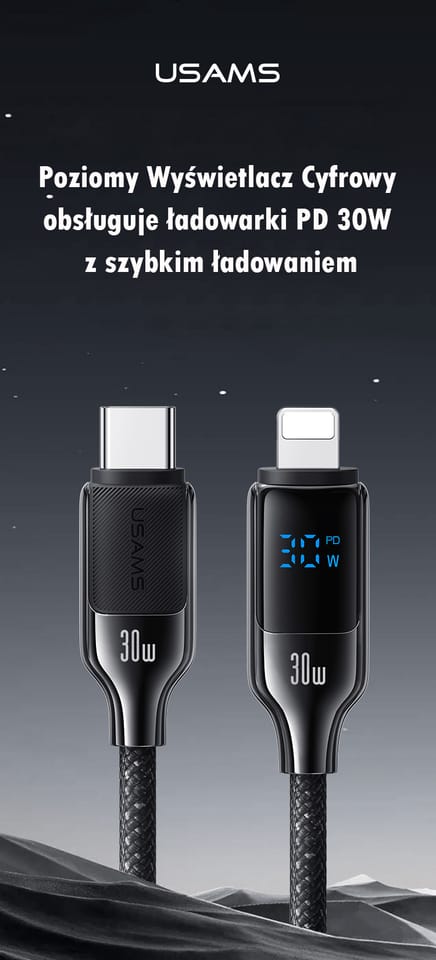 USAMS Kabel USB-C na Lightning 30W 1,2m  Digital Display Zinc Alloy Fast Charging Data Cable HX Series SJ741USB01 (US-SJ741)
