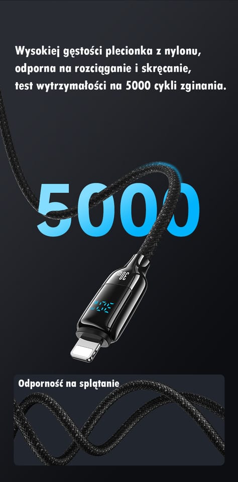 USAMS Kabel USB-C na Lightning 30W 1,2m  Digital Display Zinc Alloy Fast Charging Data Cable HX Series SJ741USB01 (US-SJ741)
