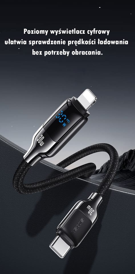 USAMS Kabel USB-C na Lightning 30W 1,2m  Digital Display Zinc Alloy Fast Charging Data Cable HX Series SJ741USB01 (US-SJ741)