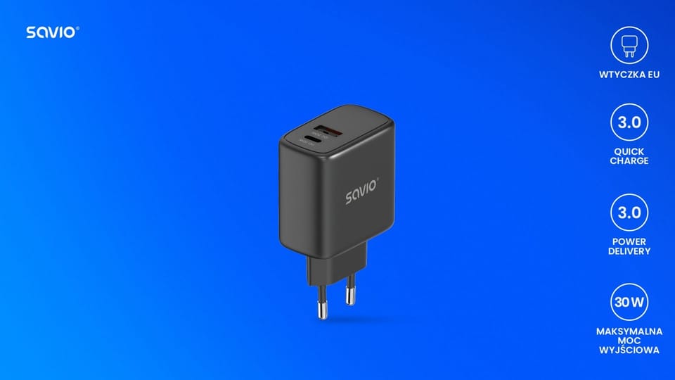 SAVIO ŁADOWARKA SIECIOWA 30W QUICK CHARGE, POWER DELIVERY 3.0 LA-06/B