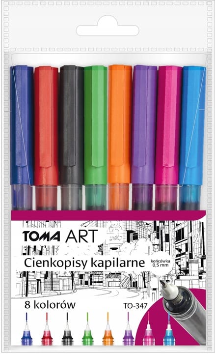 Cienkopisy kapilarne 0,5mm 8 kolorów TO-347 TOMA