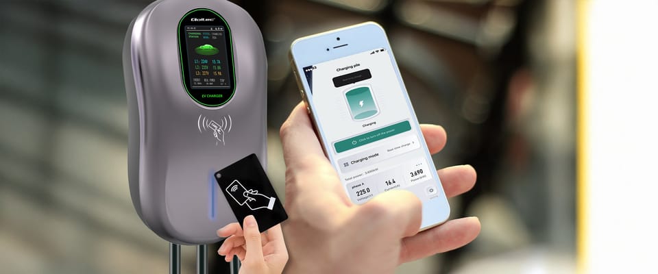 Qoltec Stacja ładowania EV  2w1 Typ2 | 22kW | Wi-fi| TUYA | LCD | RFID | 3 fazy | Wallbox | 5m