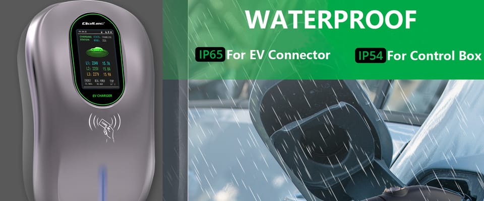 Qoltec Stacja ładowania EV  2w1 Typ2 | 22kW | Wi-fi| TUYA | LCD | RFID | 3 fazy | Wallbox | 5m