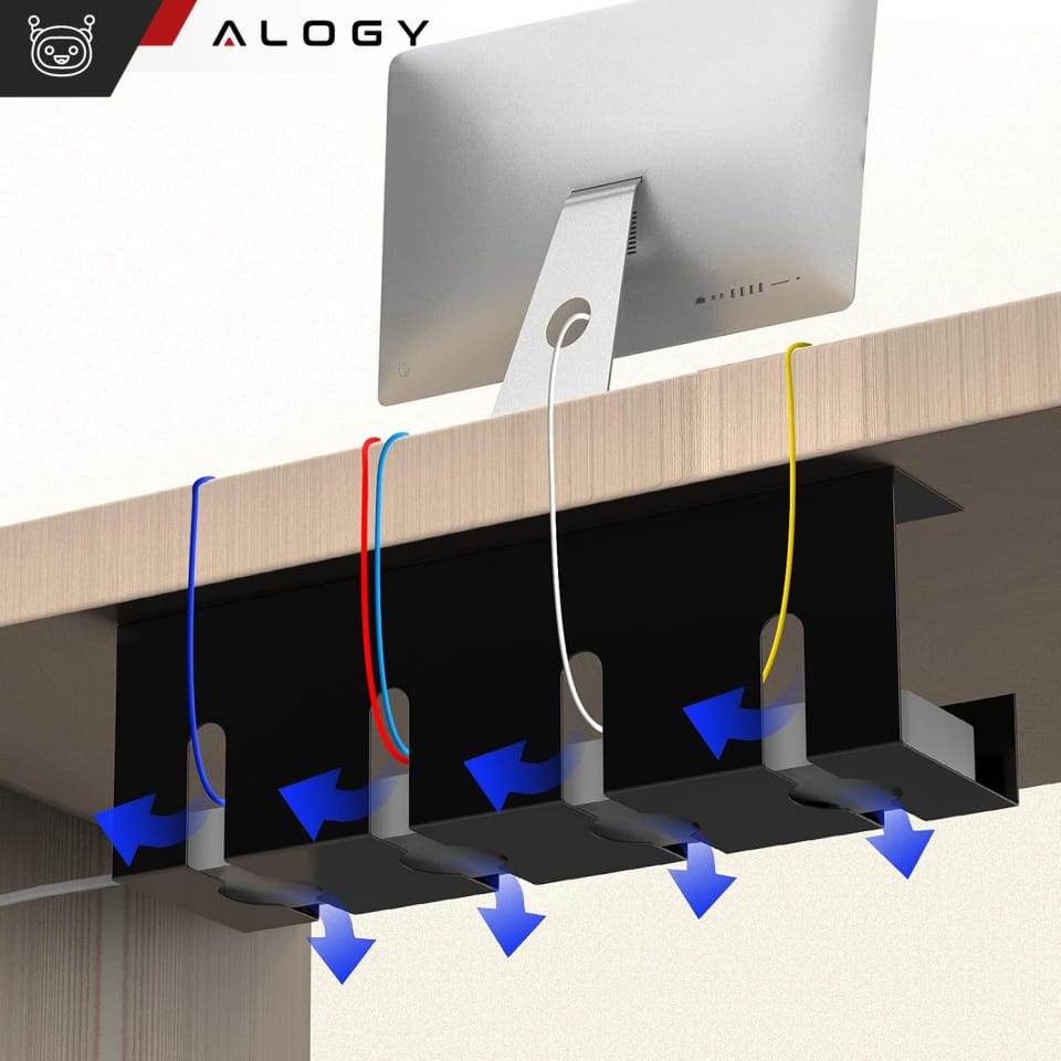 Organizer kabli pod blat półka na kable listwe przewody blat biurko biurkowy aluminiowy uchwyt Alogy 40cm Czarny