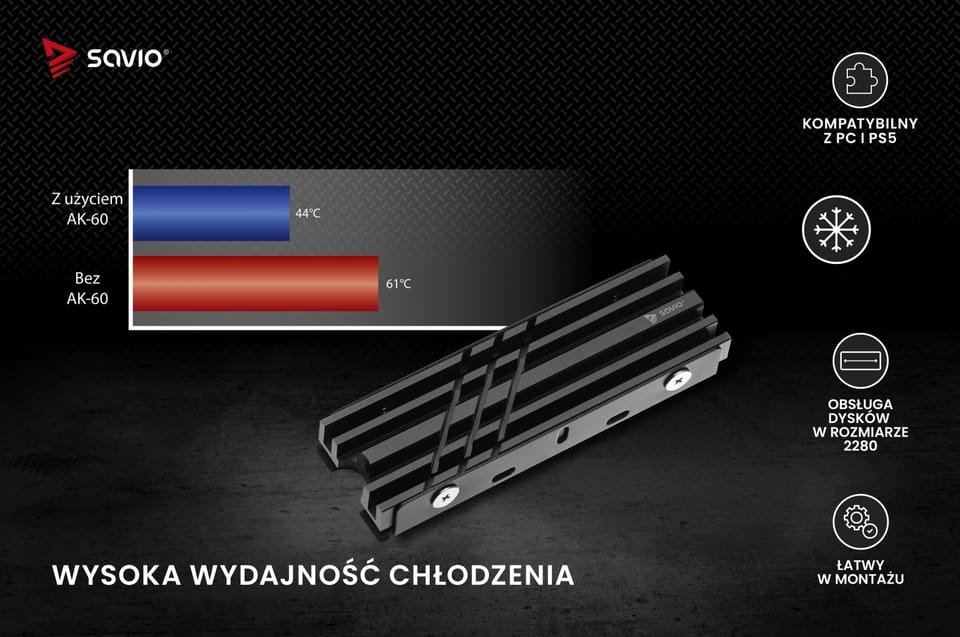 SAVIO CHŁODZENIE DO DYSKÓW M.2 NVME 2280 COOLER AK-60