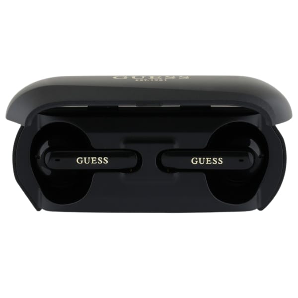 Guess słuchawki Bluetooth GUTWSC2MCDSK    TWS + stacja dokująca czarny/black Elongated Metalic Printed Logo