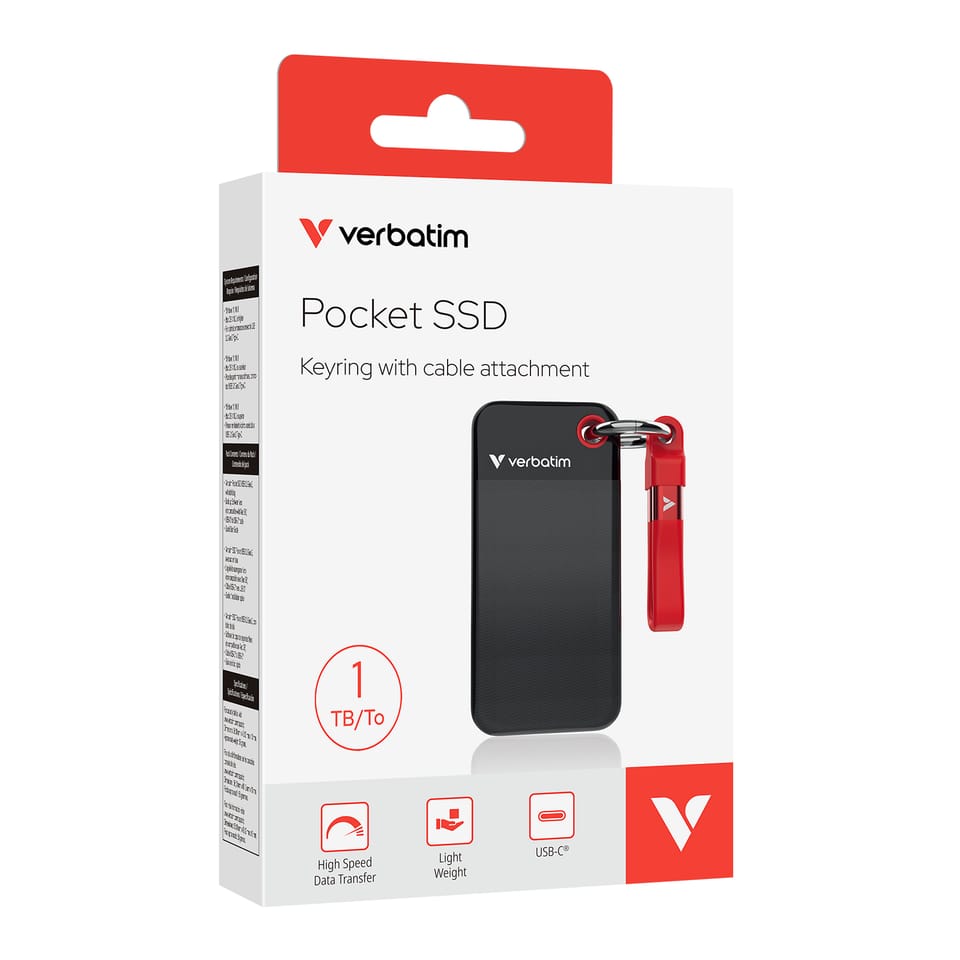 Dysk Zewnętrzny Verbatim Pocket SSD 2TB   - brelok do kluczy z kablem USB 3.2 gen.2 czarno-szary/black-grey 32194
