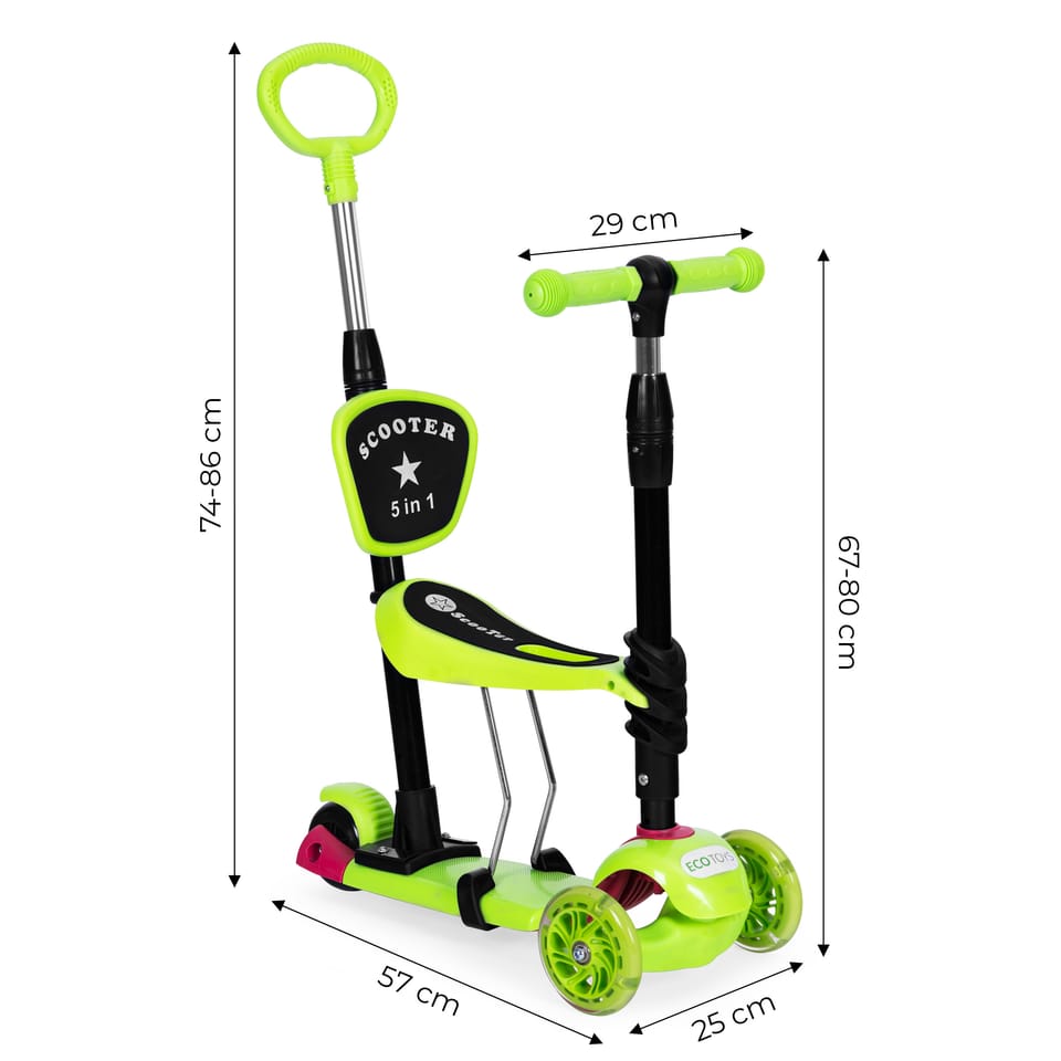 Hulajnoga trójkołowa balansowa led 3w1 świecące kółka - Zielona ECOTOYS