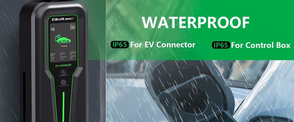 Qoltec Mobilna ładowarka do samochodu elektrycznego EV z regulacją 2w1 Typ2 | 11kW | 3 Fazy | LCD | Przenośna | Wallbox | 5m