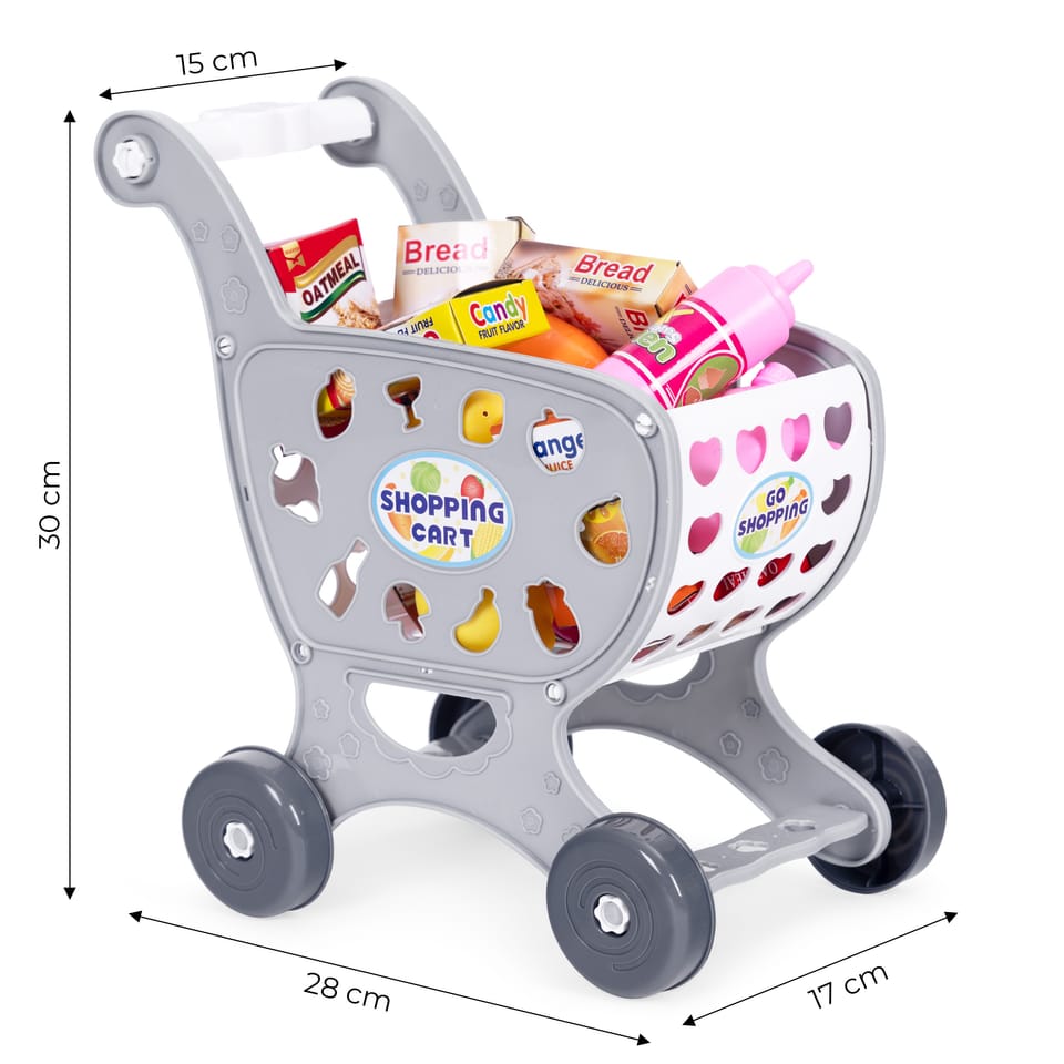 Wózek na zakupy sklepowy do supermarketu kuchni 18 akcesoriów szary