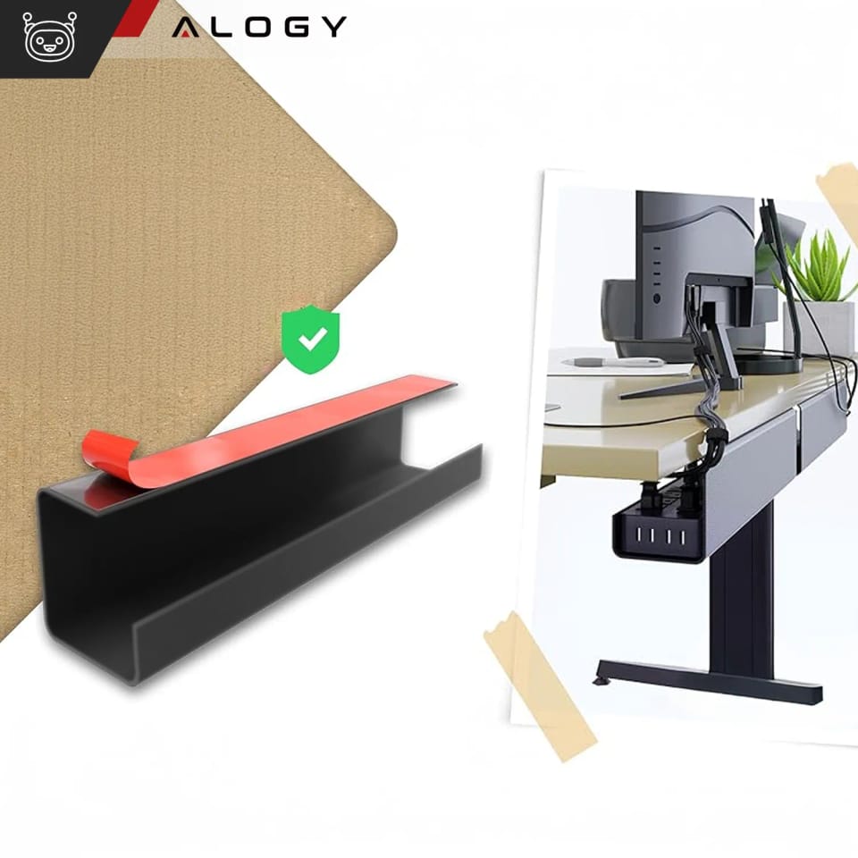 Organizer kabli pod blat półka na kable listwe przewody blat biurko biurkowy Alogy 55cm Czarny