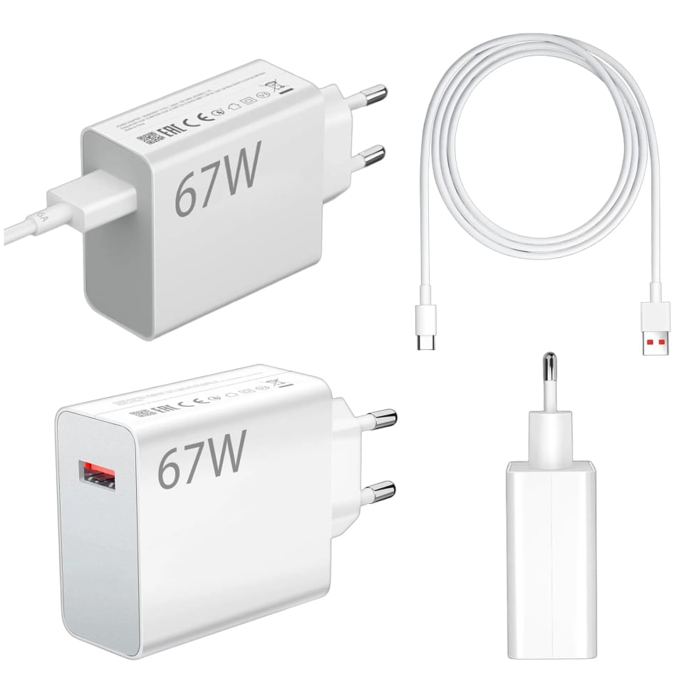 Ładowarka sieciowa Xiaomi Oryginalna MDY-14-EW 67W Szybkie Ładowanie QC 3.0 + Kabel USB-USB-C 6A Biała