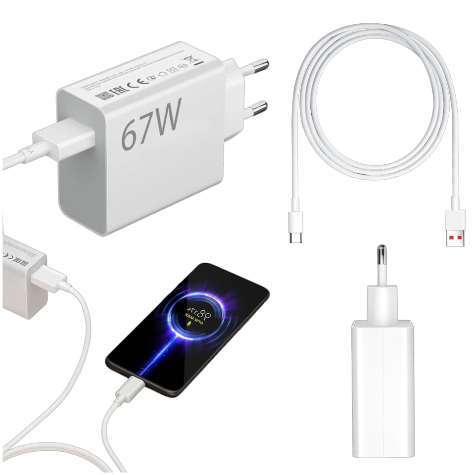 Ładowarka sieciowa Xiaomi Oryginalna MDY-14-EW 67W Szybkie Ładowanie QC 3.0 + Kabel USB-USB-C 6A Biała