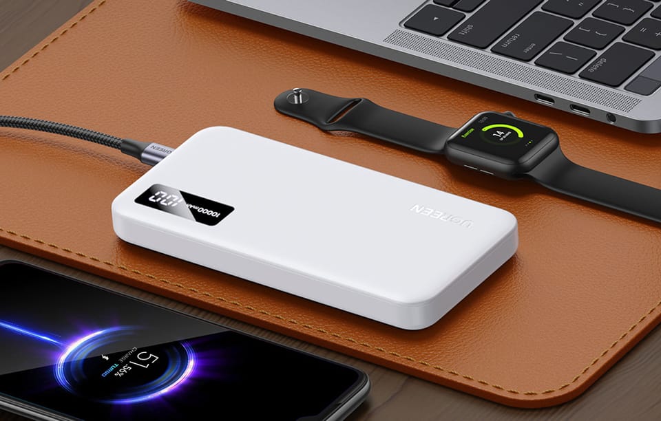 Powerbank 10000mAh Ugreen PB311, USB + USB-C, 20W PD (biały)