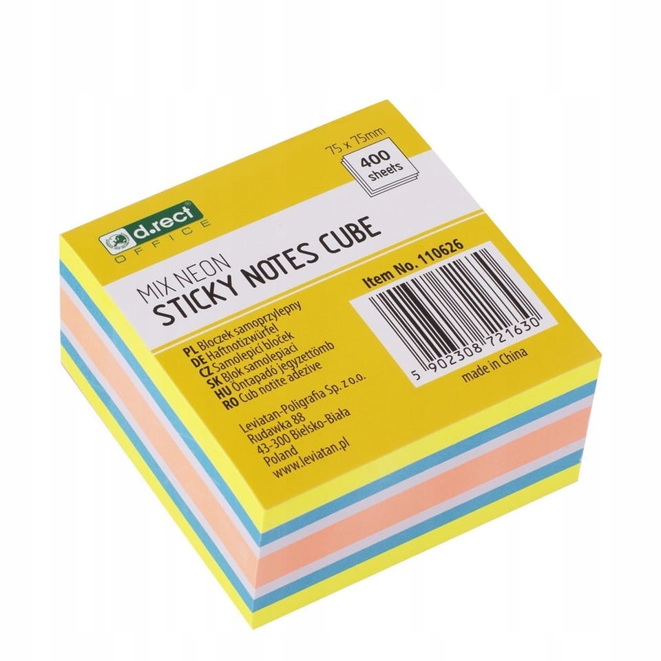 Bloczek samoprzylepny 75x75mm 400k mix neon mango D.RECT (110626)