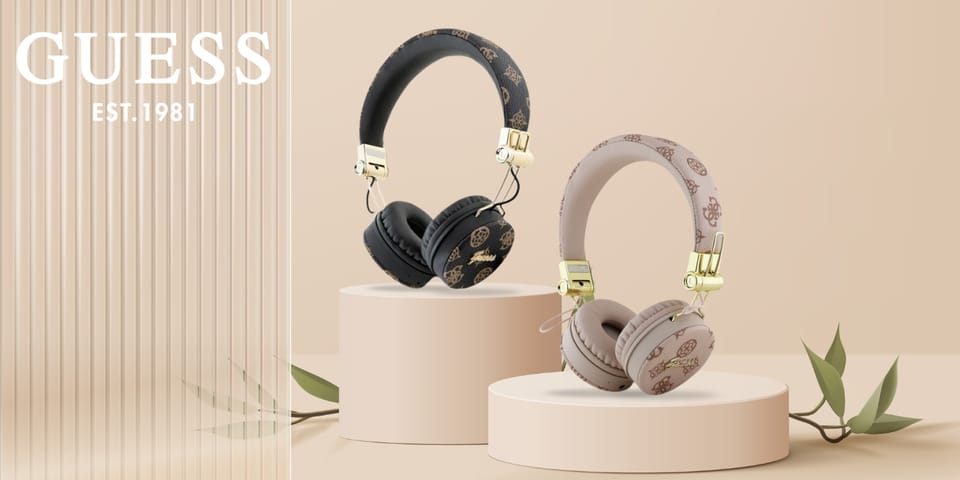 Guess słuchawki nauszne Bluetooth ENC     GUBH70EPOSMW brązowy/brown Peony Script Round Shape
