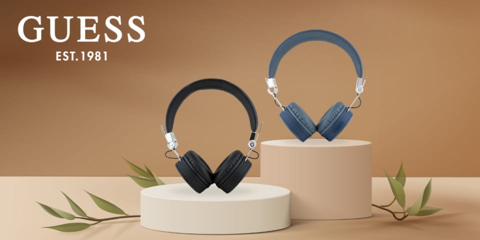 Guess słuchawki nauszne Bluetooth ENC     GUBH70PGTSPSB niebieski/blue Grained Classic Round Shape